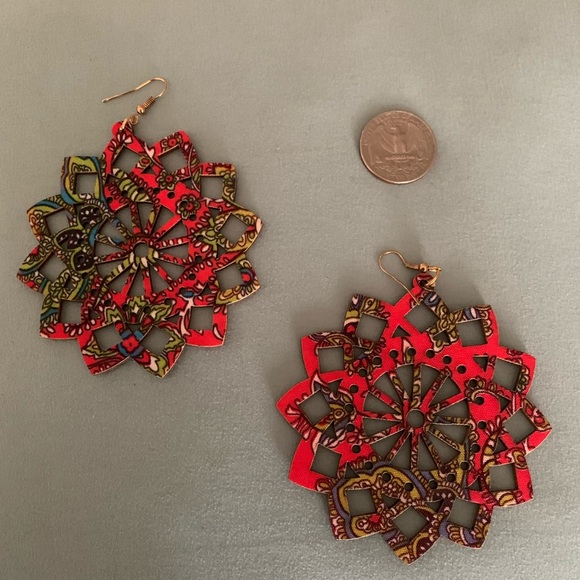 Jewelry - Wooden Red Mandala Cut Out Earrings